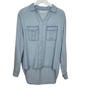 WYLD HART Tencel Lyocell Chambray Pullover Hi Low Oversized Tunic - M